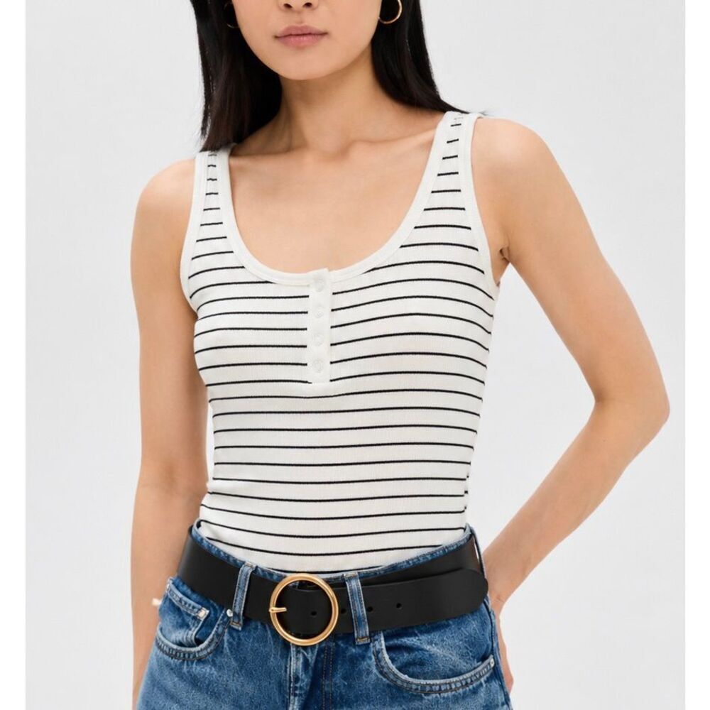 Bobbles & Lace striped cropped Henley tank size M
